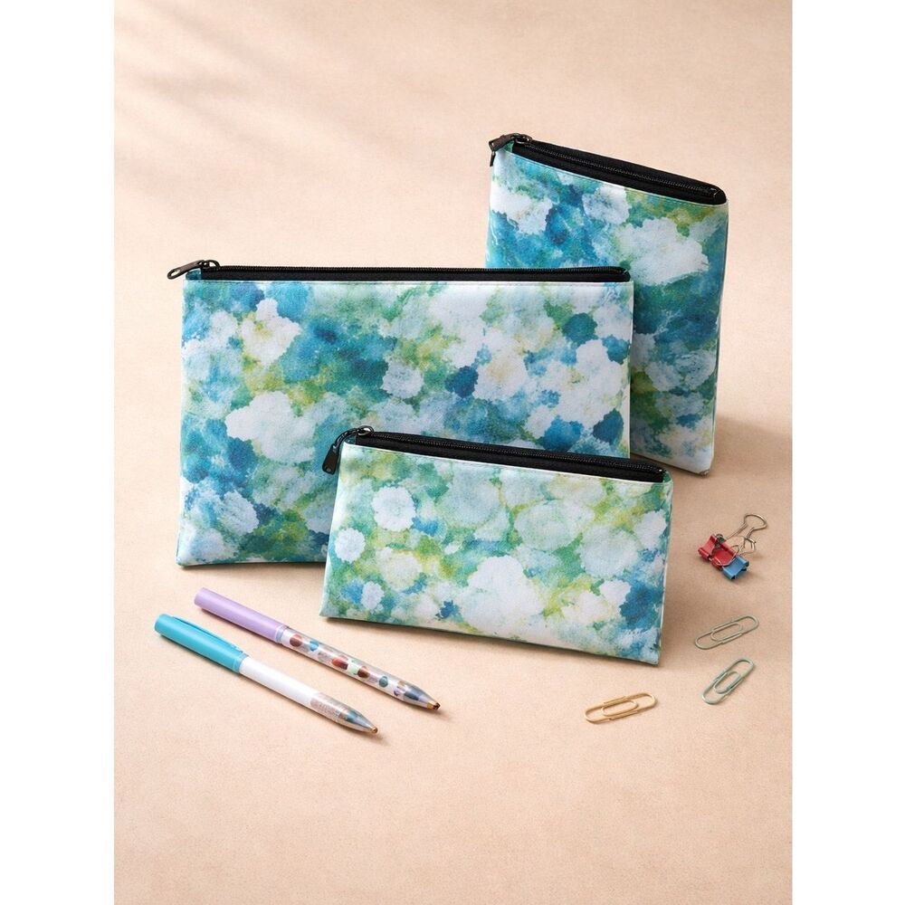 NWT Demdaco Collab with Art Lifting  White Flowers - 3pc Pouch Set-